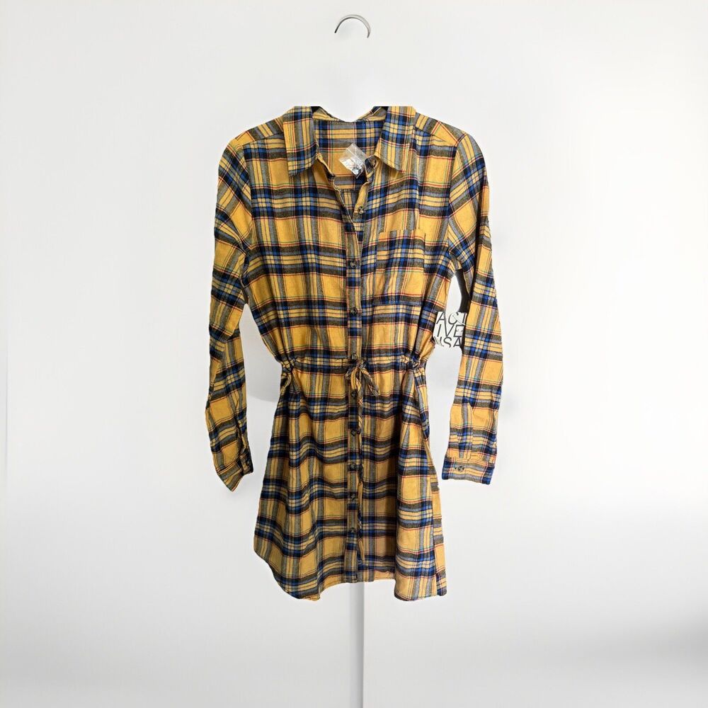 New Active USA  Plaid Cotton Flannel Button Up Shirt Dress, Size Large
